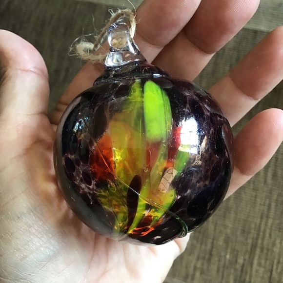 FINAL SALE Art Glass Hand Blown Swirl Purple and Green Round Ornament - Picture 5 of 5